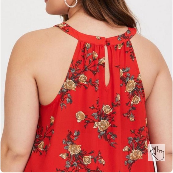 Torrid top, size 0 (12), high neck tank, orange floral - Picture 9 of 9